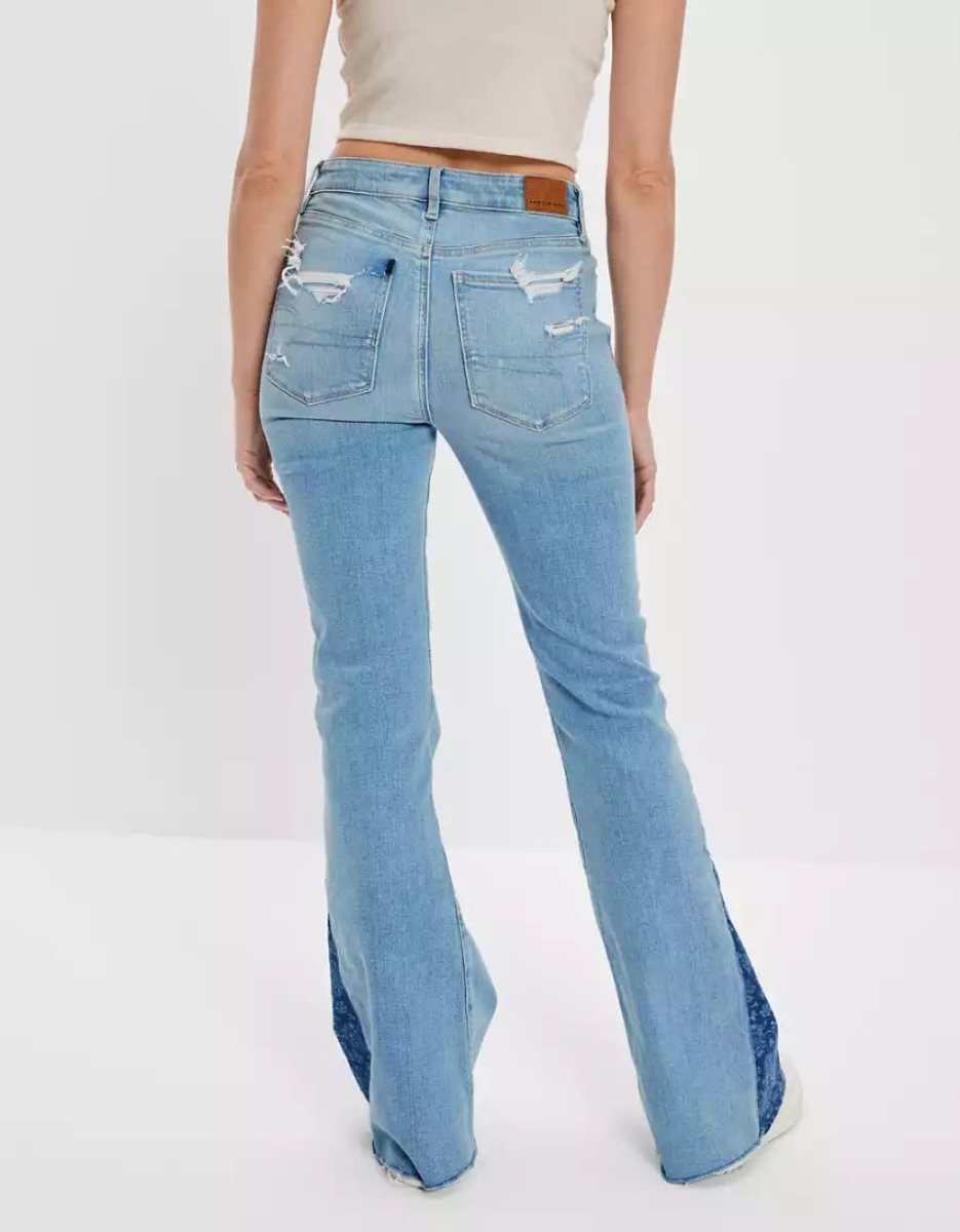 Jean American Eagle AE Ne(x)t Level Super High-Waisted Flare Indigo Clair Femme | GKD-27801538